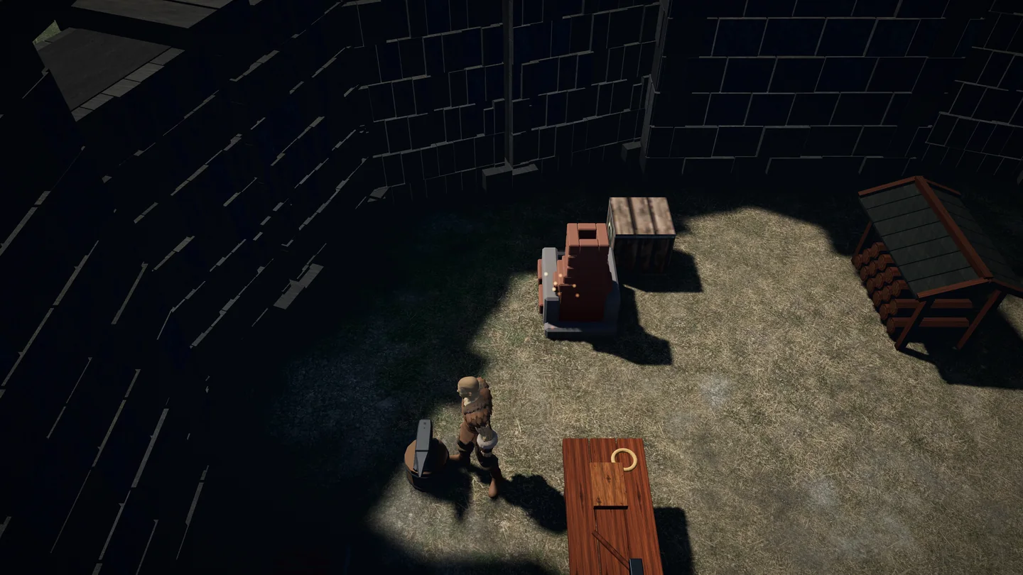 A player stands beside an anvil and glowing forge in Alderwatch keep's yard.