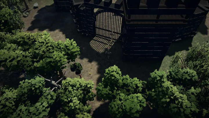A lone explorer at Alderwatch keep’s gate.